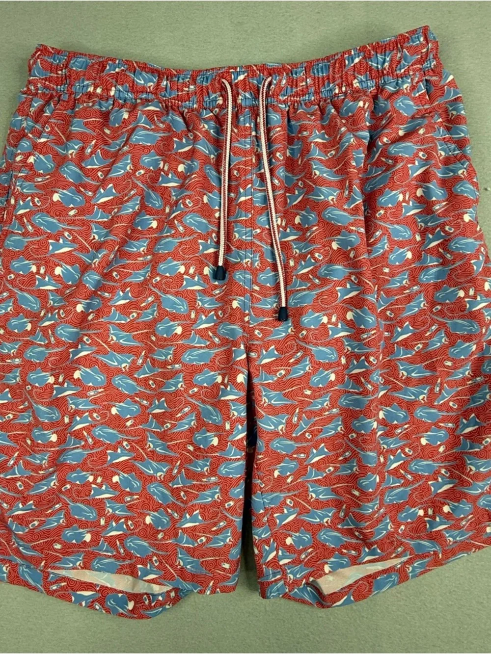 Peter Millar Seaside Stingray Swim Trunks Mens L Red Blue 7.5